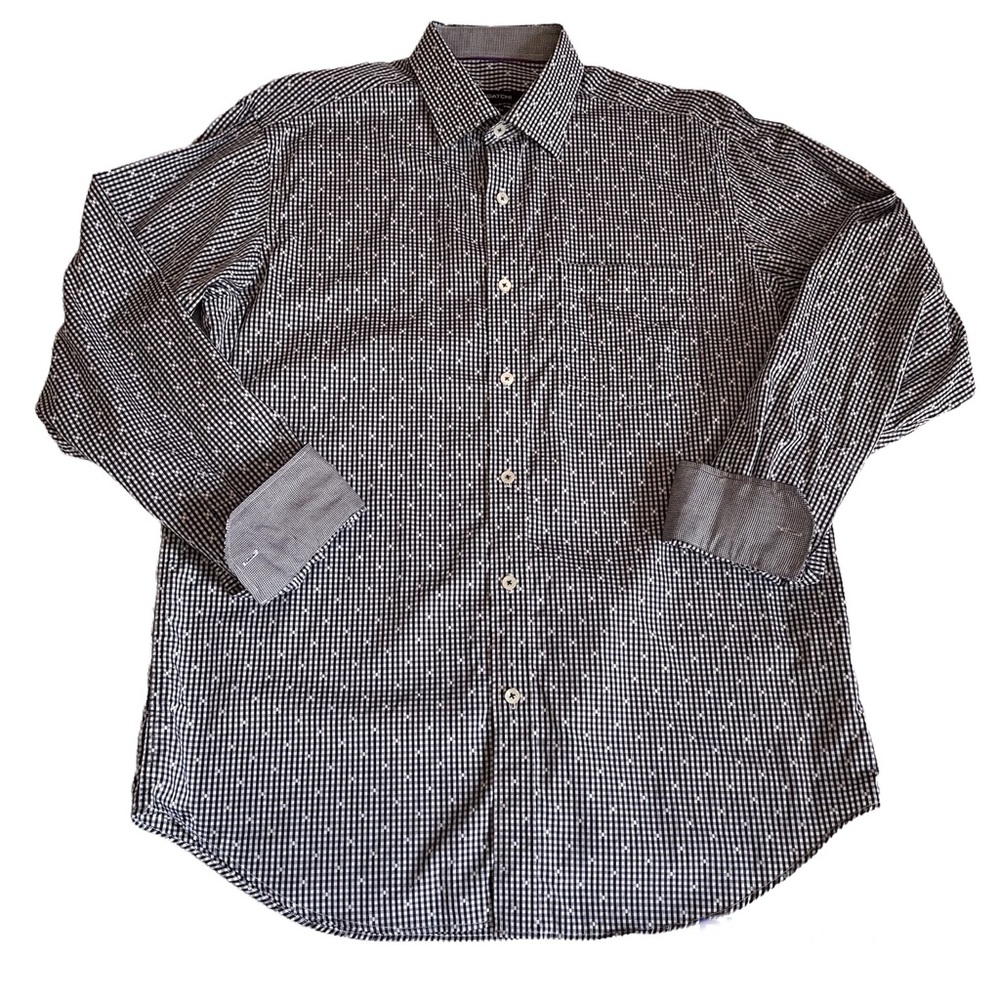 BUGATCHI Classic Fit Flip Cuff Cotton Long Sleeve Shirt SZ LARGE Navy/White